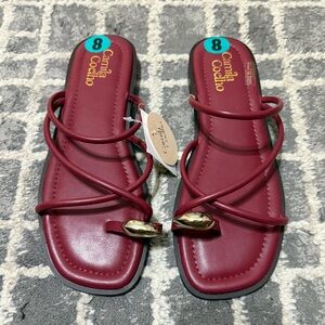 Camila Coelho Venue burgundy Strappy Toe Ring flat Sandals NEW‎ 8